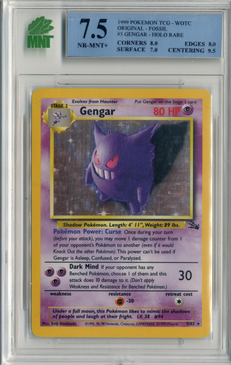 MNT - 7.5 -   Gengar - Holo Rare  - Fossil - Destination Retro