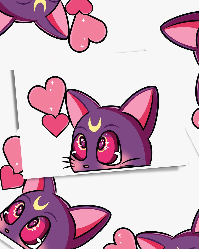 NightK - Moon Kitty Love Purple -  Peeker Sticker - Destination Retro