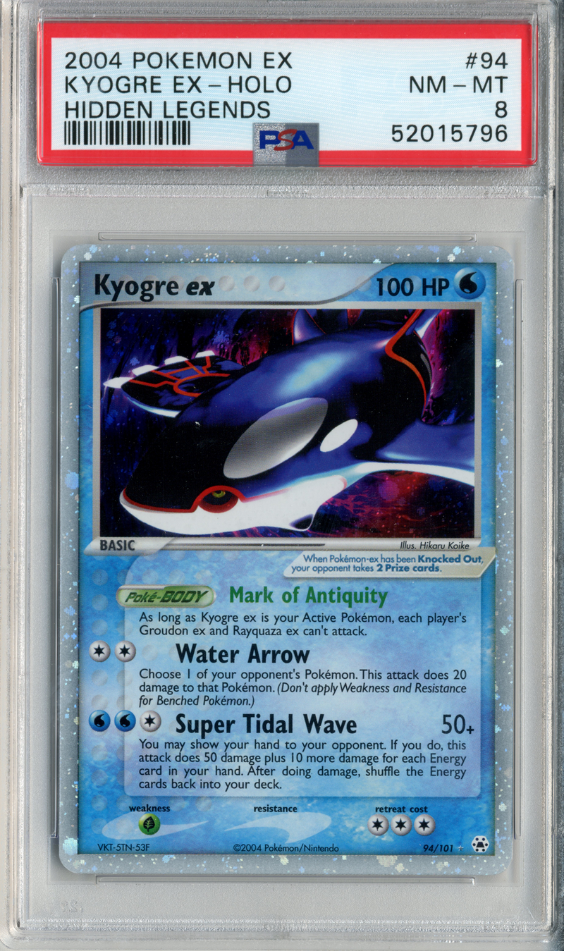 PSA - NM-MT 8 - KYOGRE EX-HOLO - EX HIDDEN LEGENDS - Destination Retro