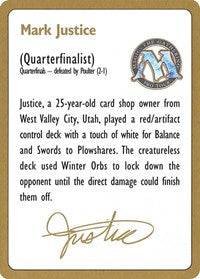 1996 Mark Justice Biography Card [World Championship Decks] - Destination Retro