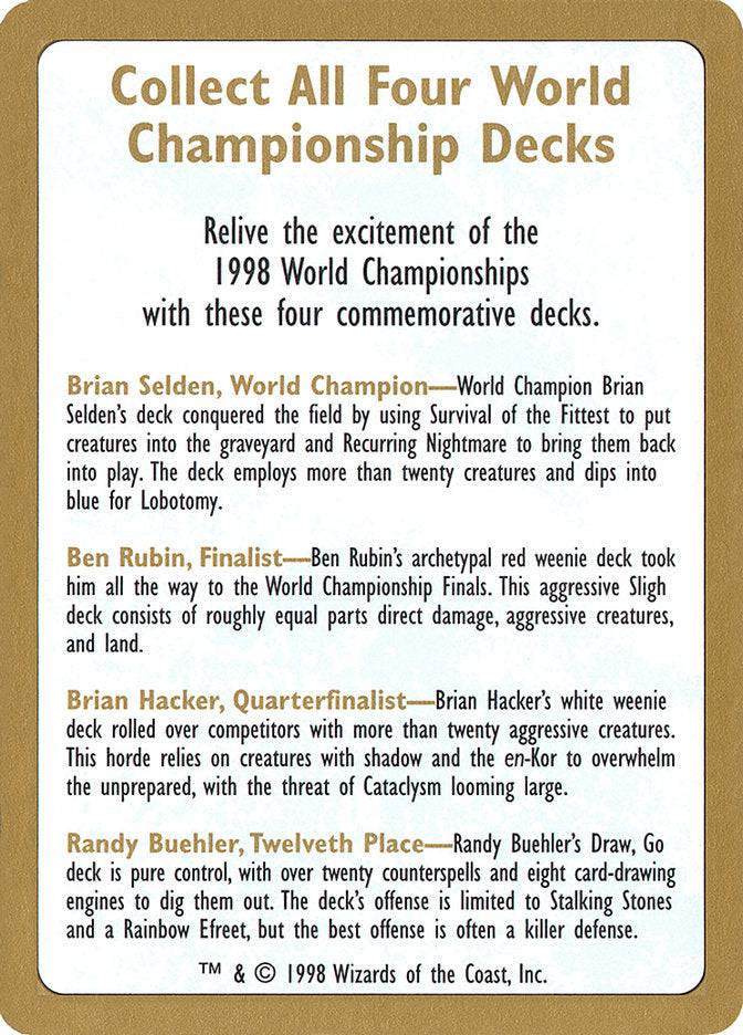 1998 World Championships Ad [World Championship Decks 1998] - Destination Retro
