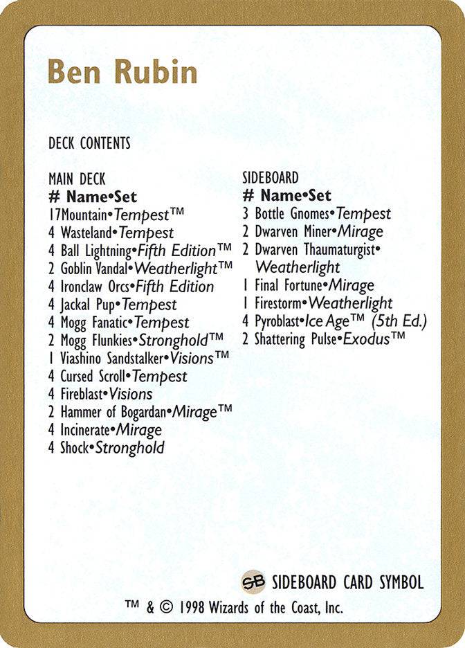 Ben Rubin Decklist [World Championship Decks 1998] - Destination Retro