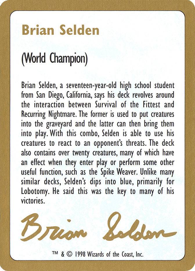 Brian Selden Bio [World Championship Decks 1998] - Destination Retro