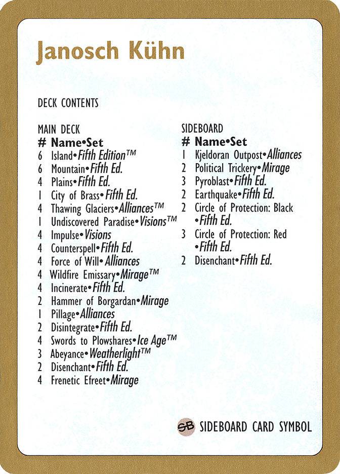 Janosch Kühn Decklist 1997 [World Championship Decks 1997] - Destination Retro