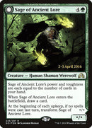 Sage of Ancient Lore // Werewolf of Ancient Hunger [Shadows over Innistrad Prerelease Promos] - Destination Retro