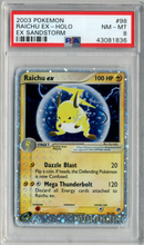 PSA - NM-MT 8 - RAICHU-EX-HOLO - EX SANDSTORM - Destination Retro