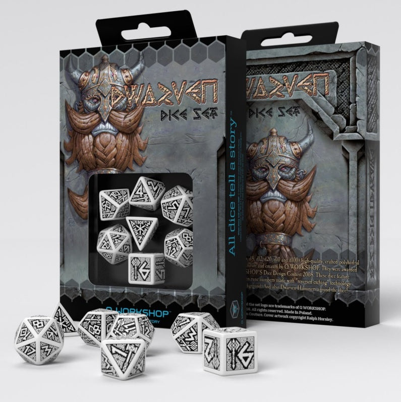 SUPPLIES - DICE - DWARVEN DICE SET - WHITE/BLACK - Destination Retro