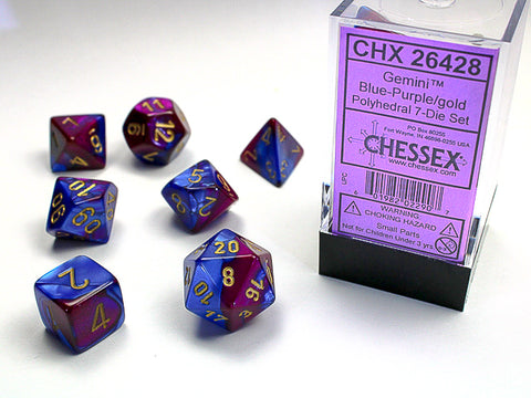SUPPLIES - DICE - GEMINI 7-DIE SET BLUE-PURPLE/GOLD - Destination Retro