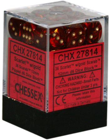 SUPPLIES - DICE - SCARAB 36D6 SCARLET/GOLD 12MM - Destination Retro