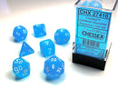 SUPPLIES - DICE - FROSTED 7-DIE SET CARIBBEAN BLUE/WHITE - Destination Retro