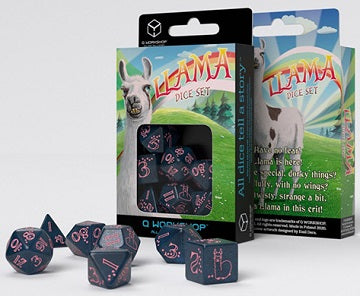 SUPPLIES - DICE - SPARKLING LLAMA DICE SET BLUE AND PINK - Destination Retro