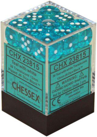 SUPPLIES - DICE - TRANSLUCENT 36D6 TEAL/WHITE 12MM - Destination Retro