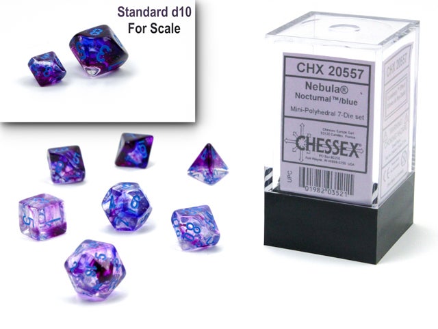 SUPPLIES - DICE - CHX 20557 Nebula® Mini-Polyhedral Nocturnal™/blue Luminary™ 7-Die Set - Destination Retro
