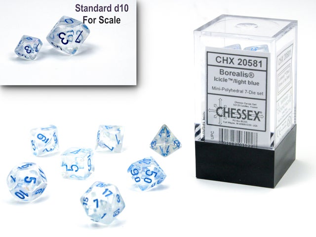 SUPPLIES - DICE - CHX 20581 Borealis® Mini-Polyhedral Icicle™/light blue Luminary™ 7-Die - Destination Retro