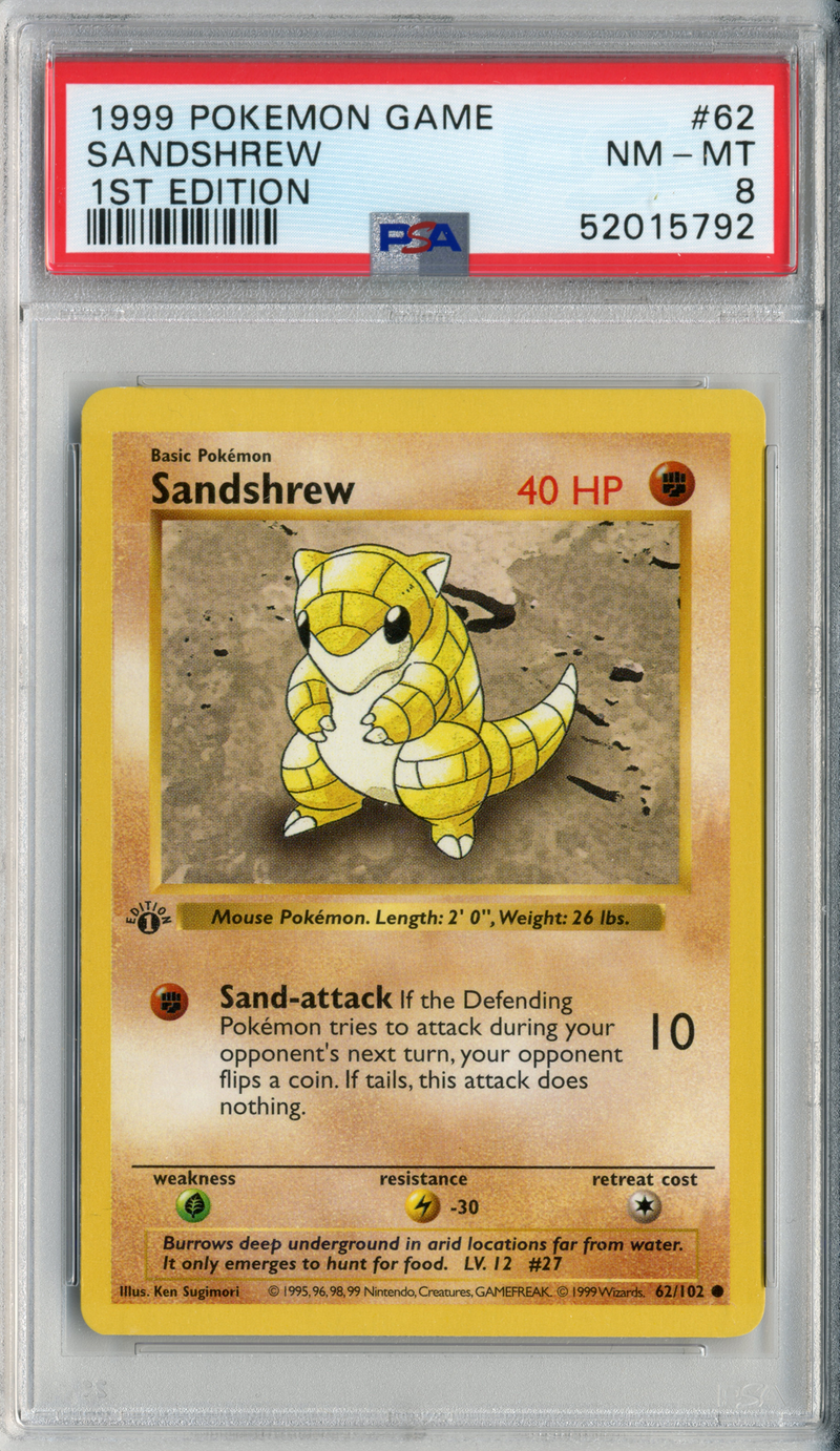 PSA - NM-MT 8 - SANDSHREW - 1ST EDITION - BASE SET - Destination Retro