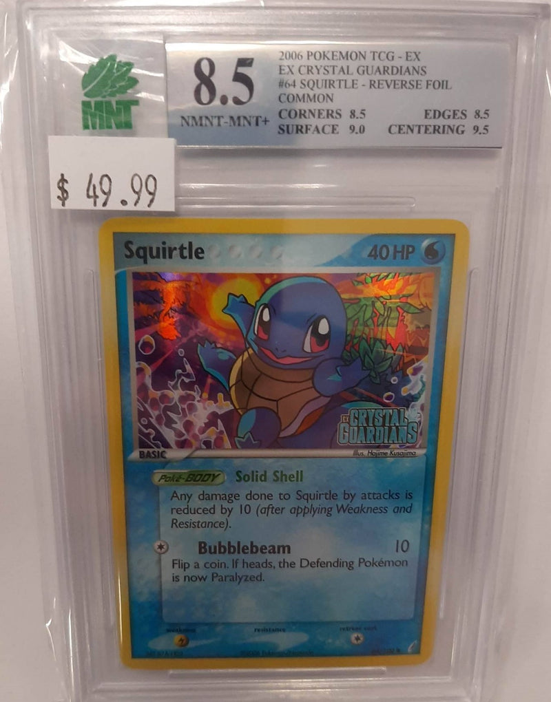 MNT - 8.5 - Squirtle - Reverse Foil Common Ex Crystal Guardians - Pokemon TCG Ex Series - Destination Retro
