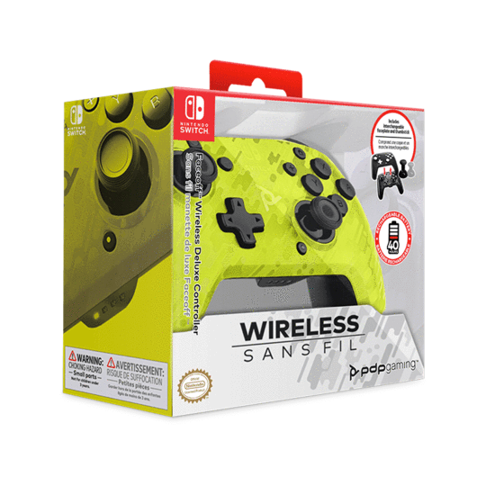 Nintendo Switch Yellow Camo Faceoff Deluxe Wireless Controller - Destination Retro