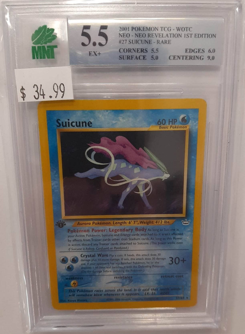 MNT - 5.5 - Suicune - Rare Neo Revelation 1st Edition - Pokemon TCG - Wizards of the Coast Neo Series - Destination Retro