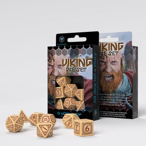 SUPPLIES - DICE - VIKING DICE SET: WHITE/BURGUNDY - Destination Retro